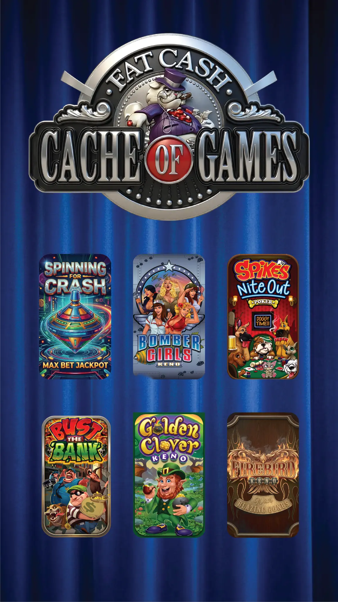 Cache of Games blue-curtain multipack terminal screen