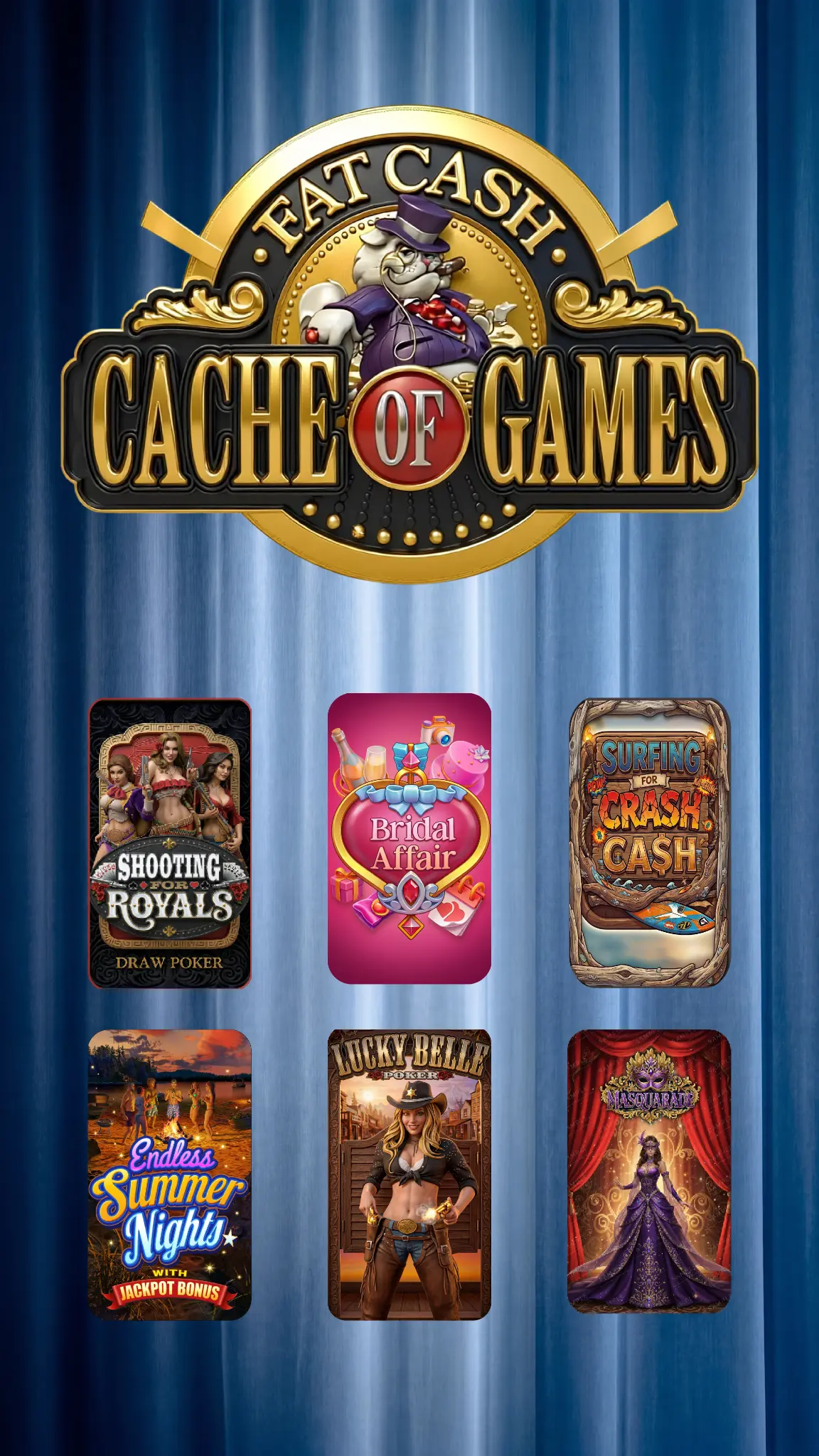 Cache of Games light-blue six-game multipack terminal screen