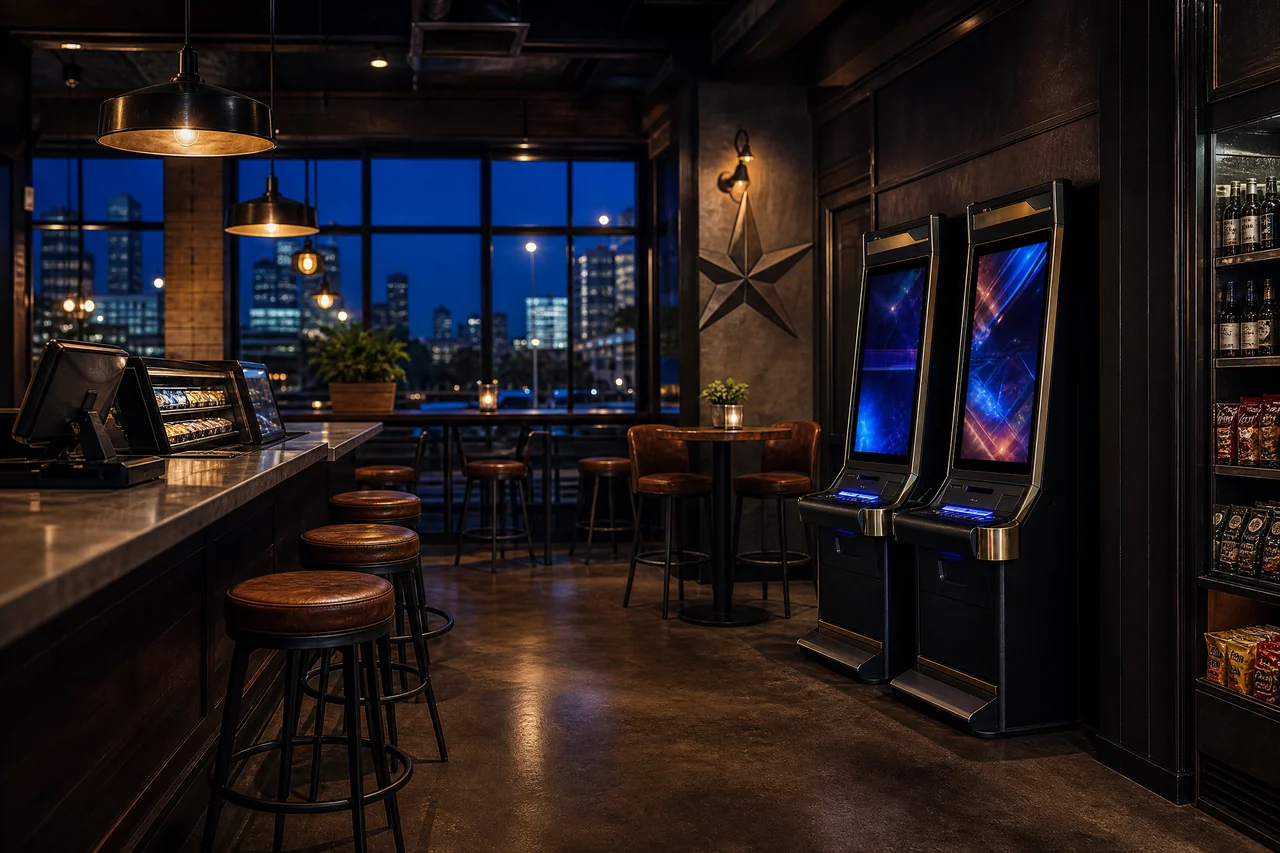 Texas business interior showing how a compact gaming area fits into existing floor space